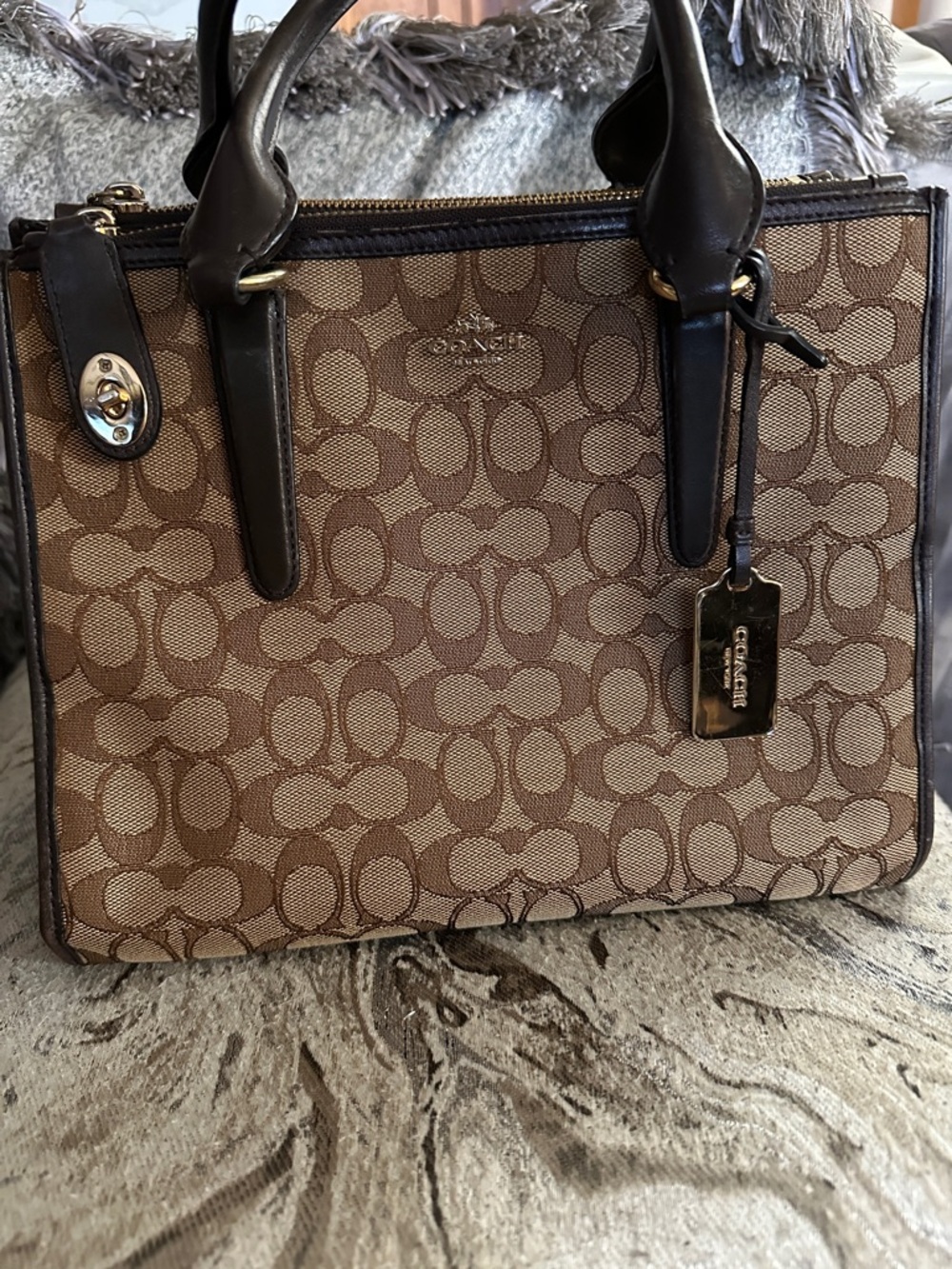 Coach Black Interior Tote with Gold Zipper Accent